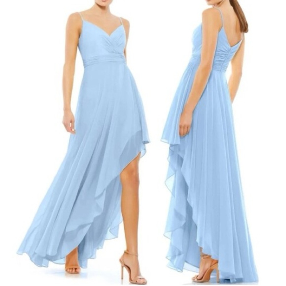 Mac Duggal 70191 Asymmetrical Skirt Chiffon Dress Blue Sz 2 NWT